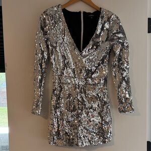 HAODUOYI Silver Sequin Long-Sleeve Romper